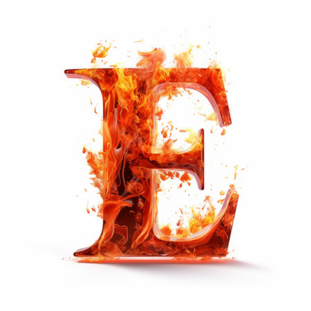 fire-style letter "e" on a white background, inspired by marc simonetti's artistic style. this clever and sharp design showcases a realistic and lifelike accuracy, with a touch of humor. the image, found on flickr, beautifully merges emotion and artistic realism, reminiscent of erin hanson's photobashing technique. ai generatedの素材