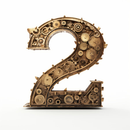 a bronze sculpture of the number 2 made from gears of a locomotive, designed in a baroque sci-fi style with a touch of bronzepunk. the attention to detail is realistic, capturing the intricate workings of the gears. this contemporary animal sculpture, captured with a 20-megapixel camera at iso 200, won a contest for its unique and creative design. ai generatedの素材