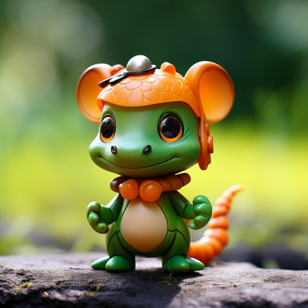 gator brand fairy figurine, a cute and stylish mouse-like character design, is perfect as a keychain or figurine. with its orange and black color scheme, it exudes a dynamic vibe through its strong movement and expressive poses. the design incorporates street dance elements like headphones and hats, adding a trendy touch. ai generatedの素材