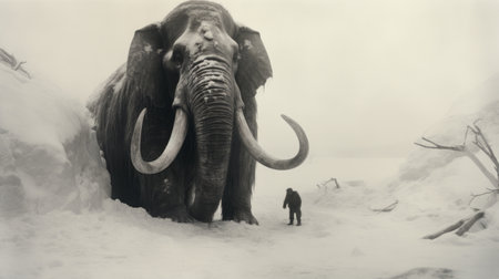 an impressive elephant with massive tusks stands tall in this high-resolution illustration, reminiscent of the artistic styles of akos major, frostpunk, roy decarava, and bob byerley. this captivating image captures the essence of these renowned artists while showcasing the intricate details of the elephant's majestic tusks. a true masterpiece worthy of the criterion collection. ai generatedの素材