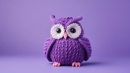 a knitted pink and purple owl is showcased on a vibrant purple background. this photo, captured in the style of vray tracing, highlights the expertise of the object portraiture specialist. the monochromatic color scheme adds a touch of elegance to this high-quality, ultra-high-definition image. the combination of light green and purple hues creates a visually captivating composition. ai generatedの素材