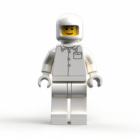 the lego astronaut, wearing a hat, is depicted in a realistic rendering with a stylish costume design. the astronaut's outfit is in the style of light white and white, giving it a clean-lined and modern look. this photo, found on flickr, showcases medical themes and is part of the warmcore collection. ai generatedの素材