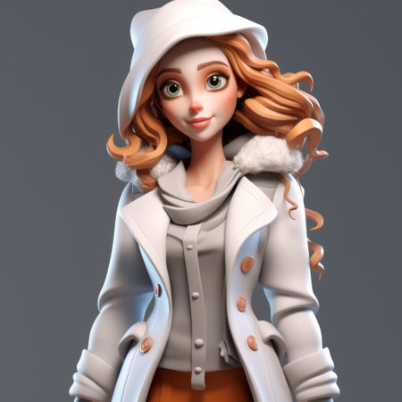 3d model of a girl from snow white and the six dwarves, featuring charming character illustrations. this hyper-realistic pop style showcases warm tones and highlights the expertise in object portraiture. the model captures the essence of a comic/cartoon character, resembling a maquette with a touch of urban grittiness. ai generatedの素材