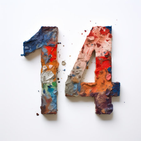 colorful numbers painted in a style reminiscent of evocative environmental portraits. the numbers mimic the appearance of ruined materials, with sculpted, tactile textured paintings. the artwork features explosive pigmentation and showcases elements of post-impressionist colorism. the photograph captures the essence of this unique art form, reminiscent of the yashica t4 aesthetic. ai generatedの素材
