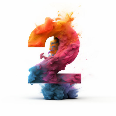 a large number 2, covered in vibrant paint, showcases soft edges and atmospheric effects. the character design takes center stage with hyper-realistic details, while colorful explosions and ad posters add to the dynamic storytelling. the scene is further enhanced by the presence of colorful fauna. ai generatedの素材