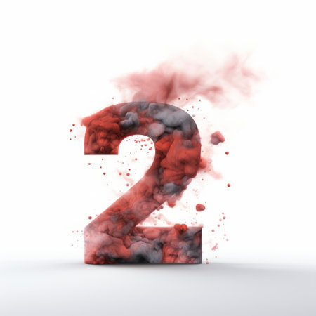 the photo captures a visually striking representation of the number two, featuring a captivating blend of gray and crimson hues. it showcases intricate chemical reactions, skillfully created using zbrush software. inspired by the artistic style of john piper, this image raises awareness about environmental issues. the explosive pigmentation, expertly captured by photographer bertil nilsson, adds an extra layer of intensity to the composition. ai generatedの素材