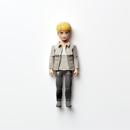 a playmobil figure, inspired by the hyper-realistic pop style of anna dittmann, sits on a pristine white surface. this high-detailed, isolated figure embodies elements of corporate punk, reminiscent of robert irwin's art. the composition evokes the work of jean restout the younger, creating a visually captivating scene. ai generatedの素材