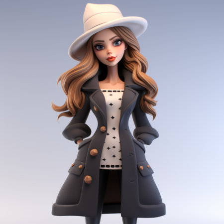 a 3d model created by artist dr. avsens, showcasing a fashion illustration style with a touch of cartoon-inspired pop art. the artwork features delicate shading and a monochrome palette, reminiscent of porcelain. the depiction includes elements of inclement weather and is characterized by high-contrast shading. ai generatedの素材