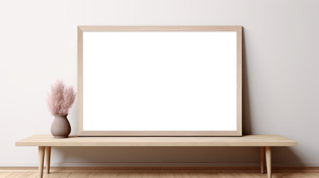 a sleek and modern taupe-colored frame is elegantly displayed on a wooden table in this minimal-style frame mockup image. the soothing taupe color theme adds a touch of tranquility to the overall aesthetic. ai generatedの素材