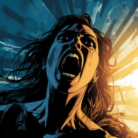 the red savage wallpaper features an action-packed image set against a dramatic background. inspired by graphic novel realism, this contemporary design captures the essence of gritty horror comics. the color palette of dark blue and bronze adds to the intense atmosphere, while digitally enhanced details and delicate chromatics create a visually striking effect. ai generatedの素材