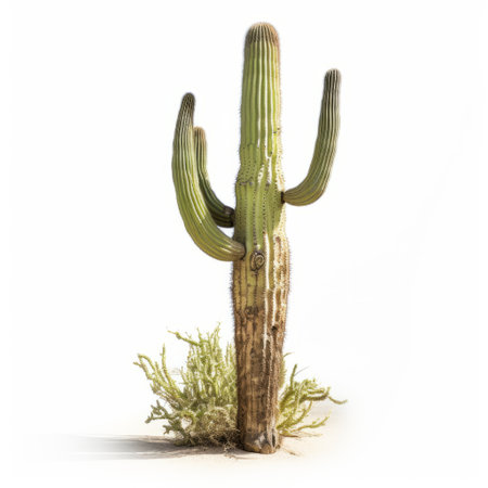 a cactus, reminiscent of christophe jacrot's style, stands tall against a pristine white background. this realistic sculpture, inspired by steve hanks and captured with a hasselblad h6d-400c, showcases intricate details akin to richard serra's work. the image transports us to isolated landscapes, where wildlife thrives amidst the arid beauty. ai generatedの素材