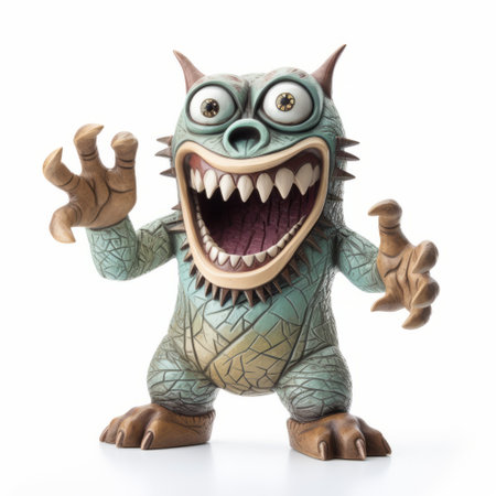 disney infinity figurine monsters university green, featuring aggressive digital illustration style. intricate and bizarre illustrations in dark beige and turquoise colors. quirky anthropomorphic compositions reminiscent of necronomicon illustrations. this collectible figurine is compatible with the sony alpha a1 camera. ai generatedの素材
