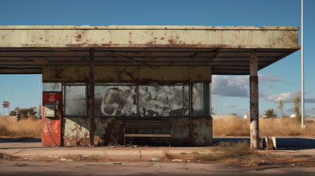 an abandoned bus station captured in a 44mp photo, showcasing a hauntingly beautiful environment. this uhd image portrays a realistic and superrealistic scene, reminiscent of a national geographic documentary. the distressed materials and unsettling imagery in the style of brooke didonato add to the captivating atmosphere of this photo. ai generatedの素材