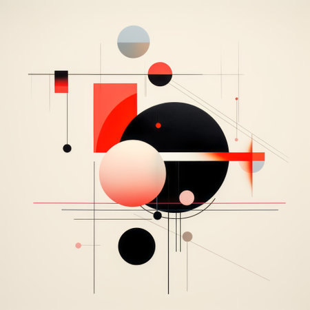 an abstract vector drawing in the style of modular constructivism featuring bold graphic shapes, light black and red colors, delicate compositions, and geometric balance. this artwork showcases a traditional composition with a touch of redshift. ai generatedの素材