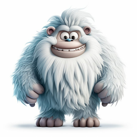 a little fat yowie creature stands on a white background in this highly detailed furry art style. the environment features light white and white tones, reminiscent of disney animation. the image showcases elements of icepunk with strong color contrasts, creating a hyper-realistic effect. ai generatedの素材