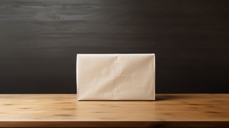 a white paper bag is placed on a wooden table, creating a visually appealing composition. this high-resolution image captures the details of the dark gray and brown tones, showcasing the artistic style of shuzo oshimi. the rectangular fields and minimal retouching enhance the authenticity of the image, while the emphasis on texture adds depth and visual interest. ai generatedの素材