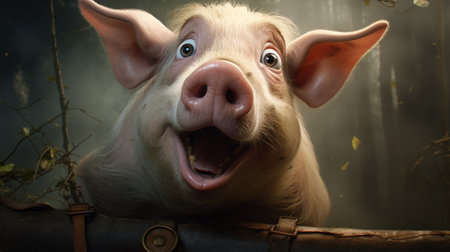 a close-up image of a pig in the woods, featuring dynamic and exaggerated facial expressions. this uhd image showcases the fantastical and imaginative creatures in the style of zbrush, with realistic and hyper-detailed renderings. the charming character illustrations bring this unlimited coins apk to life. ai generatedの素材