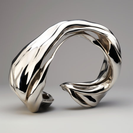 a chrome-plated sculpture cuff available on etsy, featuring expressionistic distorted forms inspired by minimalistic otter sculptures. created using zbrush, this fluid and abstract piece embodies the essence of abstract expressionism. with its melting and fluid appearance, it can be a captivating addition to any sculpture installation. ai generatedの素材