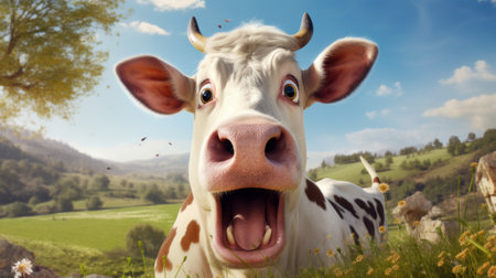 the photo showcases two new images from real farming 2, inspired by the style of tiago hoisel. these images feature exaggerated expressions and macro zoom, capturing joyful and optimistic moments. the hyper-realistic animal illustrations are brought to life in 32k uhd resolution, highlighting the lively facial expressions. ai generatedの素材
