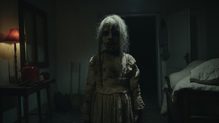 a photo of berekamp's new zombie film, captured in the style of anton semenov, showcases a child-like innocence amidst the eerie atmosphere. the tokina at-x 11-16mm f2.8 pro dx ii lens beautifully captures the scene, with volumetric lighting adding depth and dimension. shot in stunning 8k resolution, the image portrays a juxtaposition of creased, crinkled, and wrinkled elements against a dark and white backdrop. aiの素材