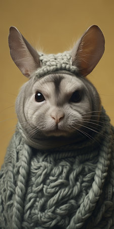 a chinchilla, dressed in a cozy sweater, poses on a snowy day. this adorable photo captures the essence of object portraiture in the high renaissance style. with subdued colors and intricate costumes, the image showcases the chinchilla's cuteness in stunning 8k resolution. discover this enchanting bunnycore masterpiece on flickr. ai generatedの素材