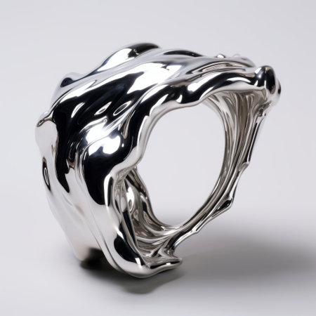 a chrome-plated sculpture cuff available on etsy, featuring expressionistic distorted forms inspired by minimalistic otter sculptures. created using zbrush, this fluid and abstract piece embodies the essence of abstract expressionism. with its melting and fluid design, it can be a captivating addition to any sculpture installation. ai generatedの素材