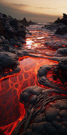 a stunning photograph of italy showcasing its hot and inhospitable landscape. the image captures the dry land and bubbling pools of lava in exquisite detail, offering a unique perspective. the natural and cinematic lighting adds to the overall beauty of the scene. shot with a hasselblad 6h, this professional nature photograph is a true masterpiece. ai generatedの素材