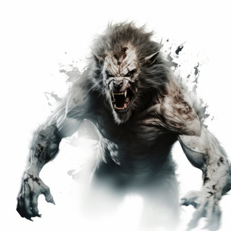 the monster high and werewolf art image showcases a hyperrealistic rendering of a werewolf wallpaper. the image features a dark white and light white color scheme, with multiple exposures creating an ultra hd effect. the design incorporates elements of a manticore and expressive character design, resulting in a soft-edged and captivating visual. ai generatedの素材