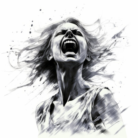 art of screams by dave stevens is a captivating piece of artwork featuring brushstroke-intensive portraits. this graphic black and white composition showcases a loose, painterly style, filled with energy and intensity. the uhd image captures the intricate details of the hyper-realistic water, making it a perfect choice for editorial illustrations. ai generatedの素材