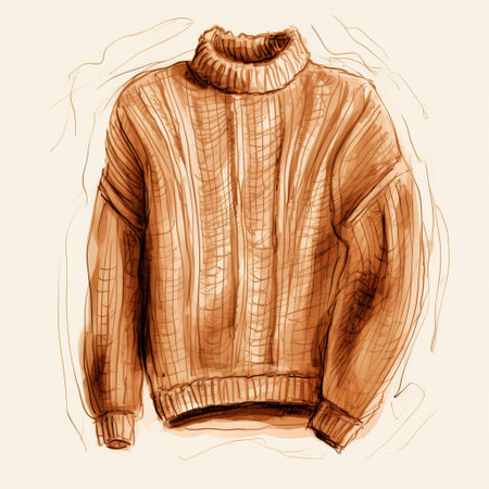 a pencil drawing featuring a hand-drawn sweater, showcasing a light brown impasto technique. the artwork follows a traditional color scheme and incorporates elements of trendercore. the use of fabric is evident through velvety brushwork, resulting in an accurate and detailed depiction. ai generatedの素材