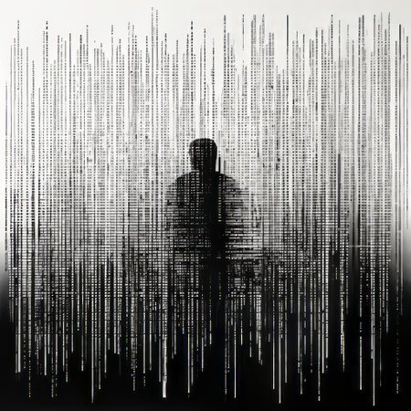 a black and white photograph capturing the intricate fractal structure of numbers. this image showcases a melancholic self-portrait style, reminiscent of striped paintings, ogham scripts, large scale installations, and cyberpunk aesthetics. the composition exudes a sense of splattered-dripped elements, while maintaining a minimalistic serenity. ai generatedの素材