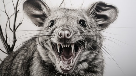 kangaroo engraving of a mean mouse terrifying, hyper realistic, in the style of robert gibbings. ai generatedの素材