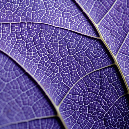 purple leaf close up showcasing intricate mosaic-like patterns. captured with a nikon pc-e micro nikkor 85mm f/2.8d lens, this macro photograph highlights the matte finish and detailed botanical illustrations. the eco-friendly craftsmanship is evident in this stunning image, taken with a ricoh gr iii camera. ai generatedの素材