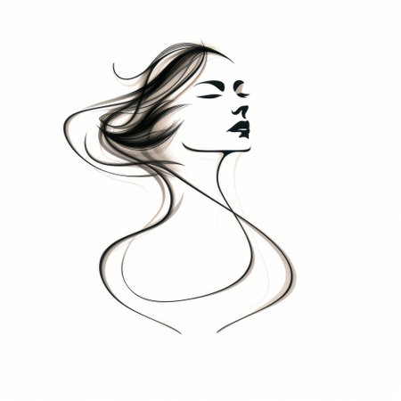 a seamless pattern vector graphic featuring a girl's face and hair, inspired by elegant calligraphy. this design incorporates elements of pierre pellegrini's fluid motion and movement, anne dewailly's curves, and the minimalistic serenity of graceful sculptures. ai generatedの素材