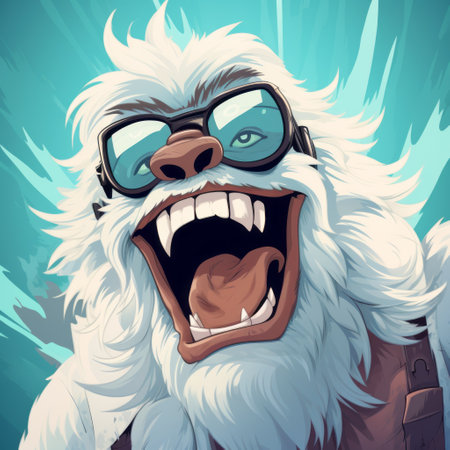a character wearing a white hat and glasses, depicted in the style of furry art, is showcased in this aggressive digital illustration. the gigantic scale of the image adds to its adventure-themed atmosphere. the character's strong facial expression and frozen movement capture the essence of junglepunk. ai generatedの素材