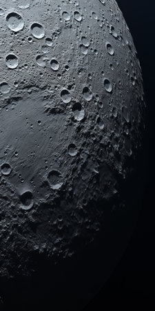 iapetus close up, showcasing its delicate and beautiful features under the moonlight. the photo captures the elegant aridification of the moon's surface, with sharpshooting contrast and a shallow depth of field. the darkened tones add to the clearness and realistic feel of the image. shot on a 100mm lens at f/2.0, the natural lighting highlights the impressive details in this 8k uhd photo. ai generatedの素材