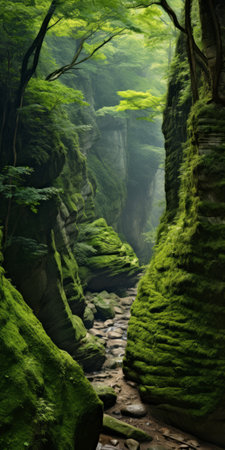 shale canyon wallpapers: a stunning gallery featuring japanese-style landscapes with a touch of surrealism. these wallpapers showcase light green and green hues, creating a dramatic atmospheric perspective. captured with a zeiss otus 85mm f/1.4 apo planar t lens, these 32k uhd wallpapers offer surrealistic fantasy landscapes reminiscent of national geographic photos. ai generatedの素材