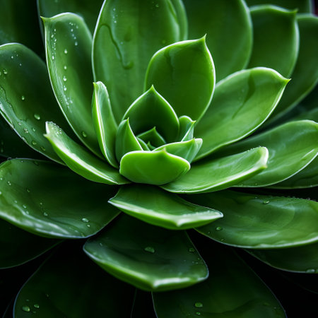 a close-up view of a green succulent captured with the tokina at-x 11-16mm f/2.8 pro dx ii lens. this organic and naturalistic composition showcases the meticulous technique used to create this uhd image. the strong contrast between light and dark adds depth to the australian tonalism, while the fluid and organic elements enhance the overall aesthetic. ai generatedの素材
