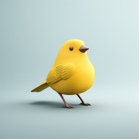 a digital illustration of a cute and colorful yellow bird, created in a soft minimalistic style using cinema4d. the bird has a tactile texture resembling plastic and features vray tracing for enhanced visual effects. this artwork draws inspiration from the bechers typologies, showcasing a unique and eye-catching design. ai generatedの素材