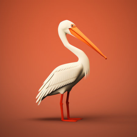 a 3d bird illustration featuring a pelican and hawk in a stock market setting. the minimal retouching style showcases a combination of dark white and light orange colors. created by victor nizovtsev, this artwork stands out with its distinctive character design. the single object captures attention with eye-catching details and a full body representation. ai generatedの素材