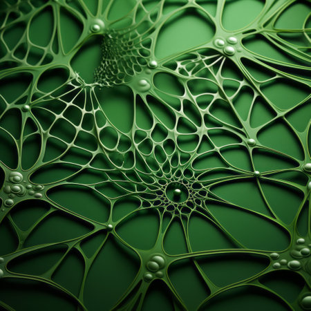 a green web pattern of water droplets and a cloud surrounded by green, rendered in cinema4d. the design features intricate webs, organic biomorphic forms, and intricate textile designs. the lines are skeletal, tinkercore, and precisionist, creating a visually captivating and detailed composition. ai generatedの素材