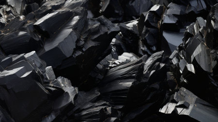 a black igneous rock is captured in this photo, showcasing a post-apocalyptic futurism aesthetic. the selective focus highlights its raw vulnerability, while deep shadows add to the overall atmosphere. piles and stacks of mundane materials create a sense of environmental activism. ai generatedの素材