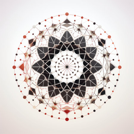 a photo of a simple, abstract circular design with a blend of light maroon and light black colors. the design incorporates elements inspired by technological symmetry, molecular structures, islamic art and architecture. it combines realistic and fantastical elements, showcasing multifaceted geometry and abundant symbolism. ai generatedの素材