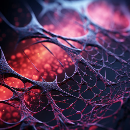 an animated spider computer wallpaper featuring intertwining materials in dark pink and dark gray. this bio-art inspired design showcases infinity nets and textural surface treatments. the backlit photography enhances the scientific illustrations, creating a visually captivating and unique wallpaper. ai generatedの素材