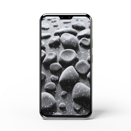 an iphone xr is showcased against a clean white background, adorned with captivating black and white ice crystals. this visually stunning image combines elements of digitally manipulated art, hyper-realistic water effects, bokeh panorama, traditional japanese aesthetics, vray rendering techniques, the beauty of norwegian nature, and the ethereal allure of cloudcore. ai generatedの素材