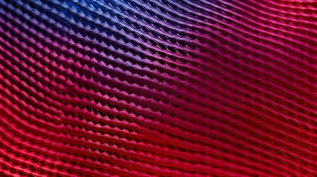 a photo showcasing a vibrant fabric print in red and blue, reminiscent of the goerz hypergon 65mm f8 style. the intricate feather rendering adds depth to the design, while the net art elements create a visually captivating effect. the gradient color blends enhance the overall composition, resulting in a dynamic and dramatic visual experience inspired by the works of santiago calatrava. ai generatedの素材