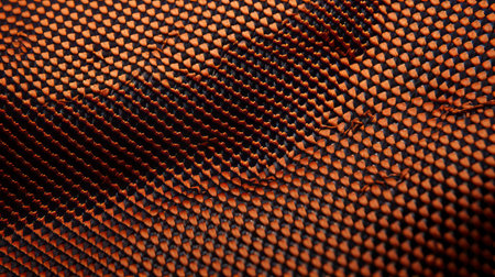 an orange material with black and blue stripes, showcasing a graphical precision design. the organic material is captured in close-up shots, highlighting its dark bronze and black tones. the exacting precision of the warmcore pattern adds a touch of sophistication to this visually striking image. ai generatedの素材