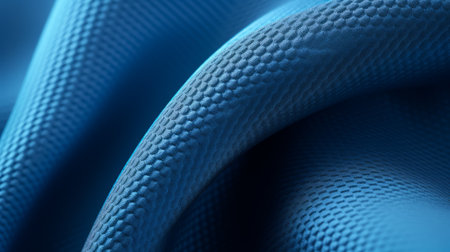 a close-up photo featuring a blue cloth with rendered cinema4d style. the image showcases textured organic forms, rollerwave, and infinity nets. it has a limited color range with sharp vivid colors and a soft tonal range. ai generatedの素材