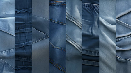 ten different colors of denim fabric, rendered in cinema4d, showcase flowing textures and monochromatic palettes. these award-winning designs feature photobashing techniques, capturing the essence of the agfa clack camera. the light white and indigo hues add a touch of elegance to this collection of denim fabrics. ai generatedの素材