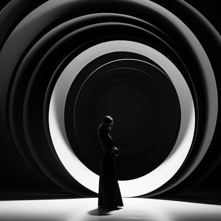 a black and white silhouette of a human figure is captured within a luminous light in this image. inspired by the sculptural installations of artist oliver wetter, the circular shapes add a touch of artistic flair. the image evokes a sense of quiet contemplation, reminiscent of the works of josh adamski. the presentation of the human form against a cyclorama backdrop creates a visually strikingの素材